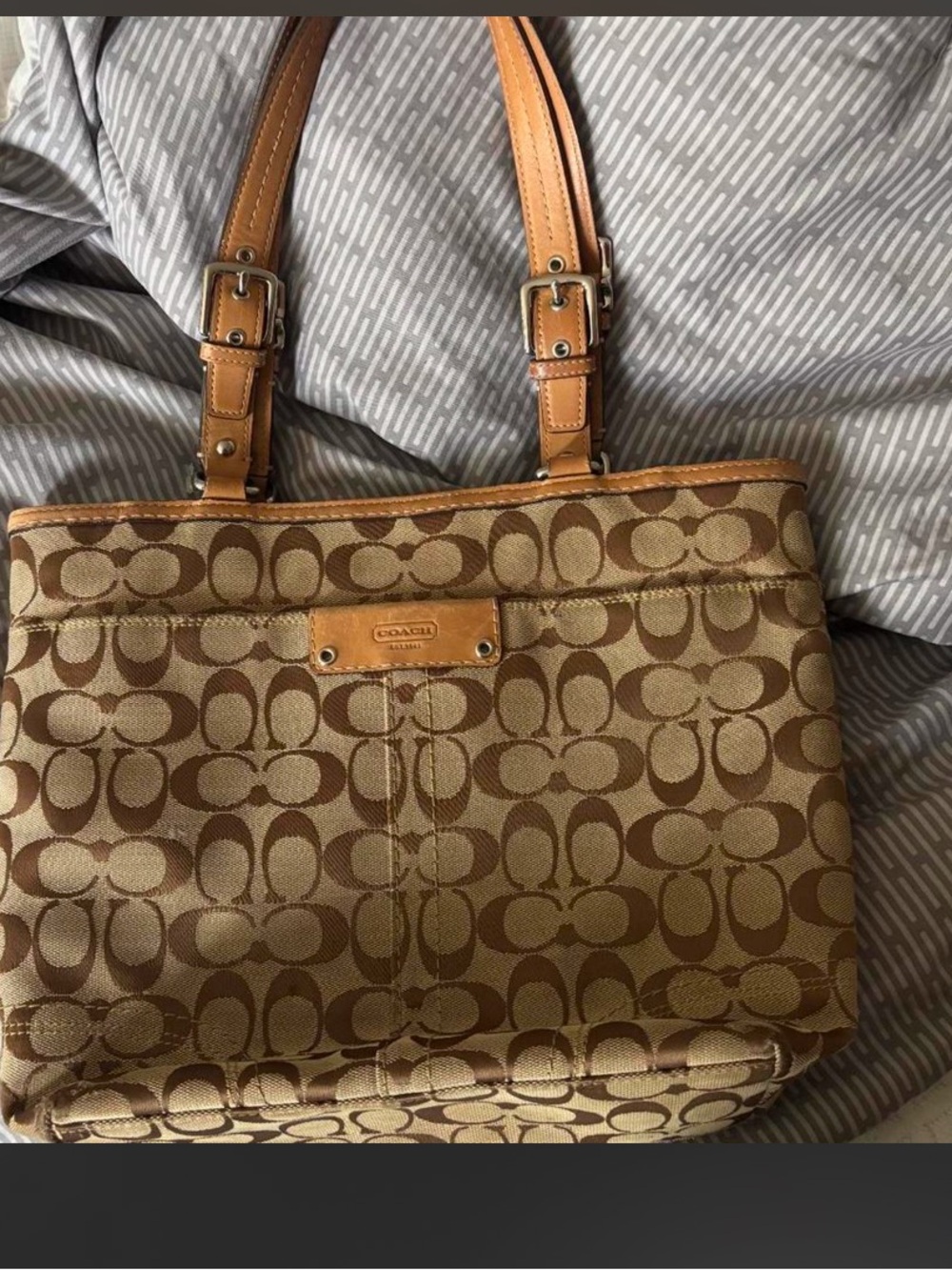 Coach Canvas Shoulder Bag in Brown and Tan